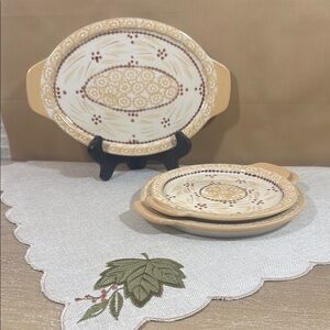 Temptations Elegant Tan and Cream Ceramic Serving Platter Set